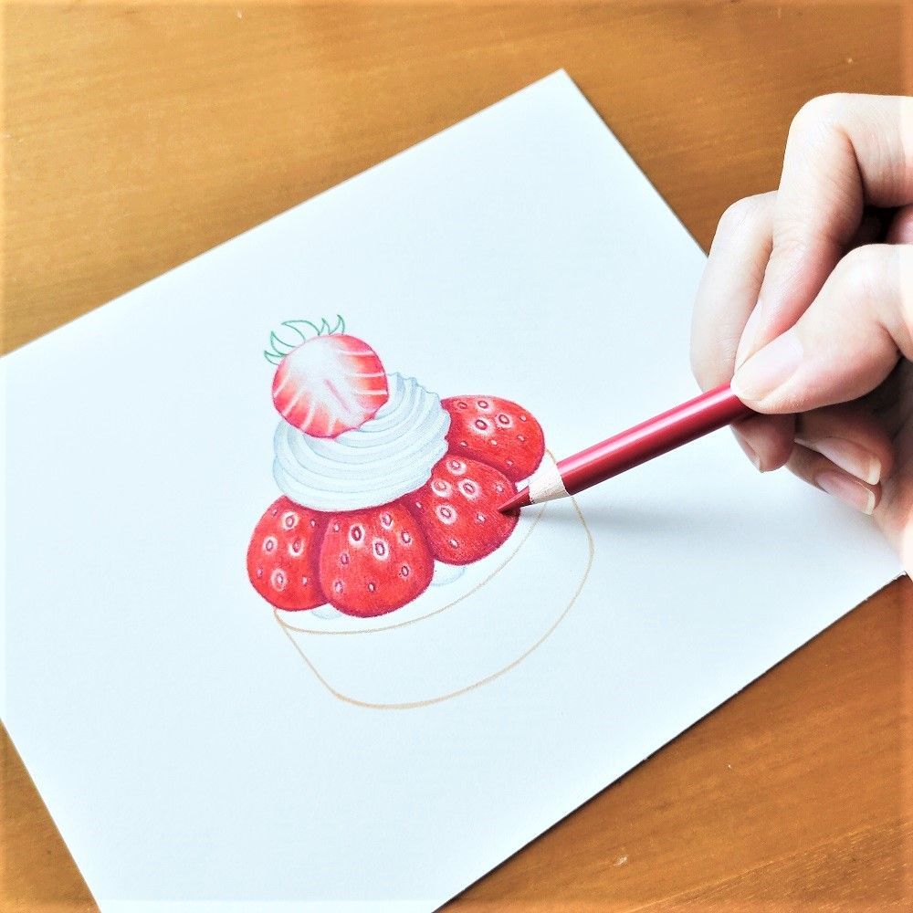 色鉛筆甜點教學】草莓鮮奶油塔繪畫步驟分享-發胖板｜PopDaily 波波黛莉